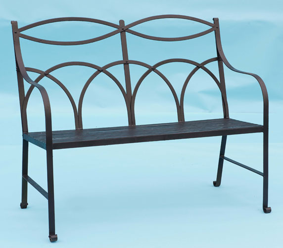 Beautiful and very popular 2 seater bench with hand forged scrolls on feet
