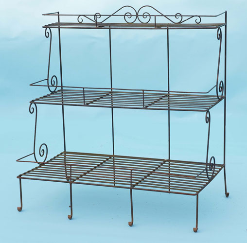 Substancial three tier plant stand with hand forged scrolls
