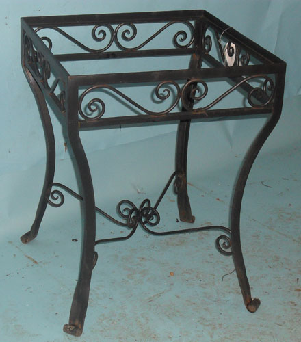 Small square side table with hand forged scrolls and splayed feet