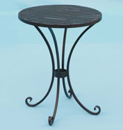 Small  round table with slatted top and hand forged scrolled feet